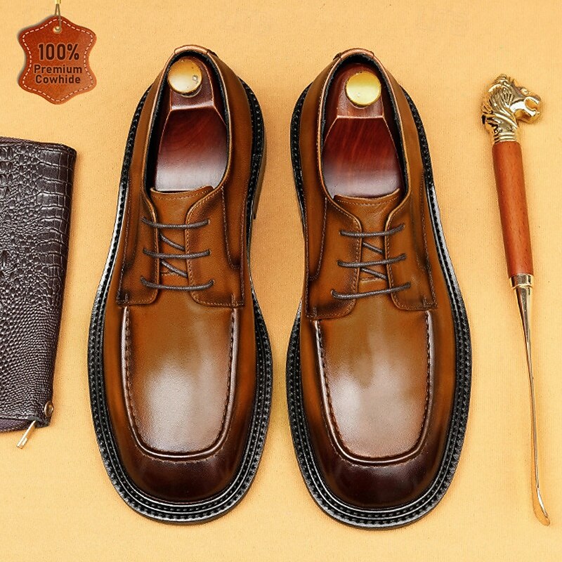 Men's Polished Brown Leather Slip-On Shoes – Sleek, Comfortable Footwear for Evening Parties, Ballroom Dances and Gala Events - Main Image