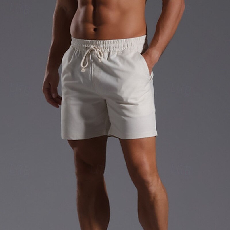 Men's Shorts Linen Shorts Summer Shorts Beach Shorts Pocket Drawstring Elastic Waist Plain Comfort Breathable Short Vacation Holiday Beach Hawaiian Boho Black White Micro-elastic3