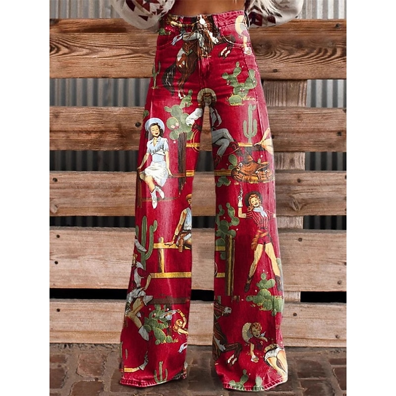 Retro Vintage Boho 1970s Pants Wide Legged Pants Hippie Disco High Waist Retro Western Pin-Up Faux Jeans Style Fancy Dress Women's Carnival Casual Daily Music Festival Retro Theme Party Adults' Pants