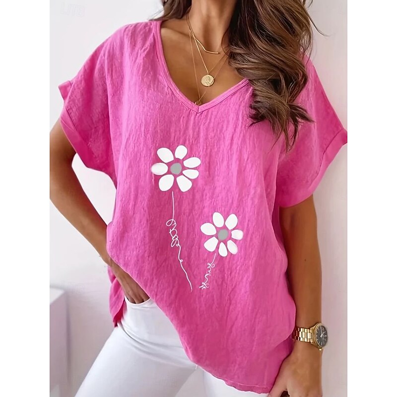 Women's Shirt Floral Graphic Plants Vintage Stylish Classic Short Sleeve Crew Neck Regular Tops Daily Beach Wear Vacation Wear Print Pink Blue Green Summer Spring3