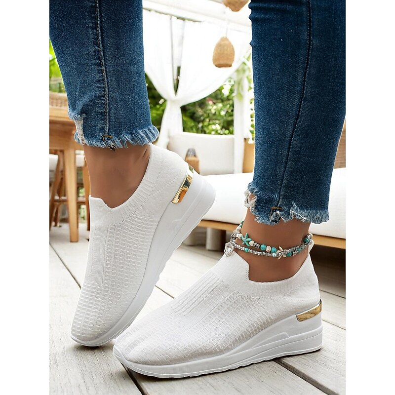 Women's White Knit Slip-On Sneakers – Modern & Comfortable Style for Active Women in Outdoor Walks, Gym Sessions & Casual City Explorations2