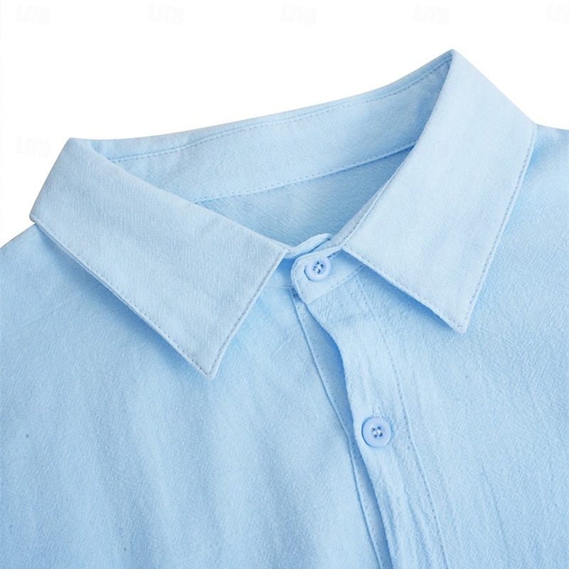 Men's Shirt Linen Shirt Summer Shirt Beach Wear Button Up Shirt Plain Vacation Casual Black White Pink Navy Blue Long Sleeve Turndown Summer Spring & Summer Clothing Apparel3