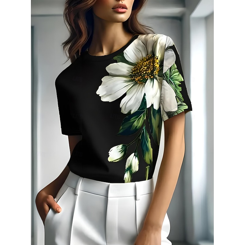 Women's T Shirt Floral Graphic Plants Vintage Stylish Classic Short Sleeve Crew Neck Round Neck Regular Tops Daily Weekend Print Black Blue Purple Green Gray Summer Spring4