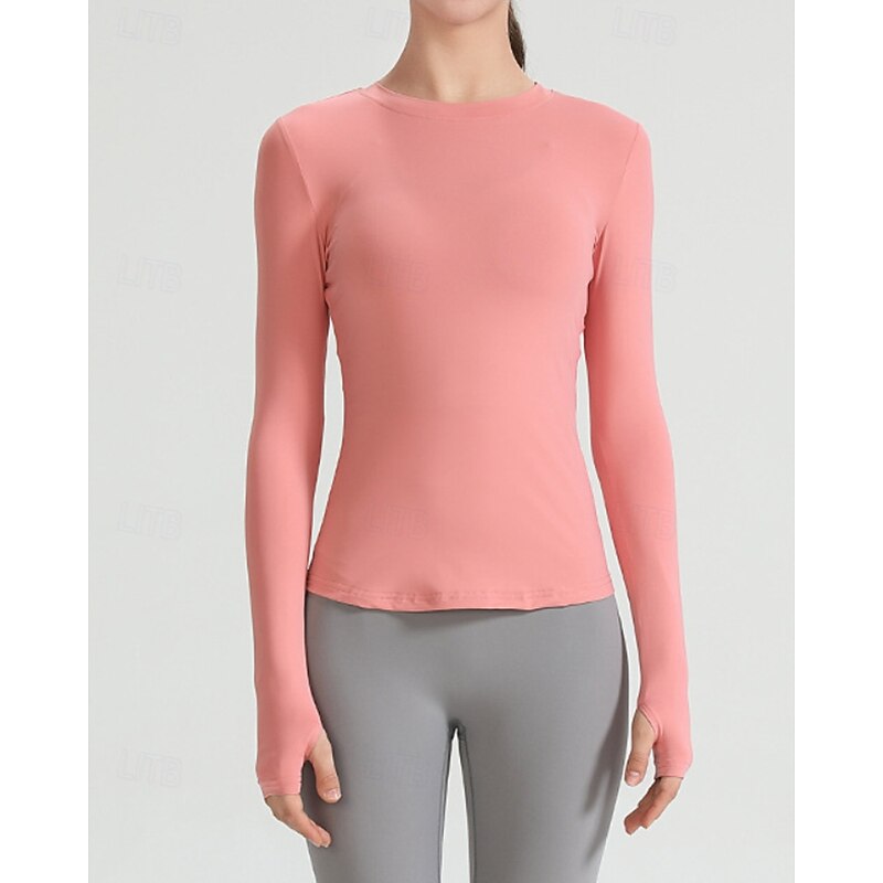 Women's Solid Colored Tennis Top Long Sleeve Breathable Tennis Golf Pickleball Round Neck Top White Pink Light Grey Tennis Clothing2