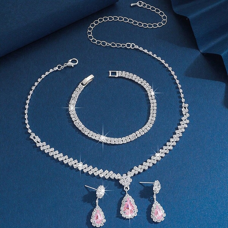 Bridal Jewelry Sets 1 set Zircon Rhinestone 1 Bracelet Earrings Necklace Women's Elegant Stylish Sweet Jewelry Set For Wedding Special Occasion Party Evening Wear3