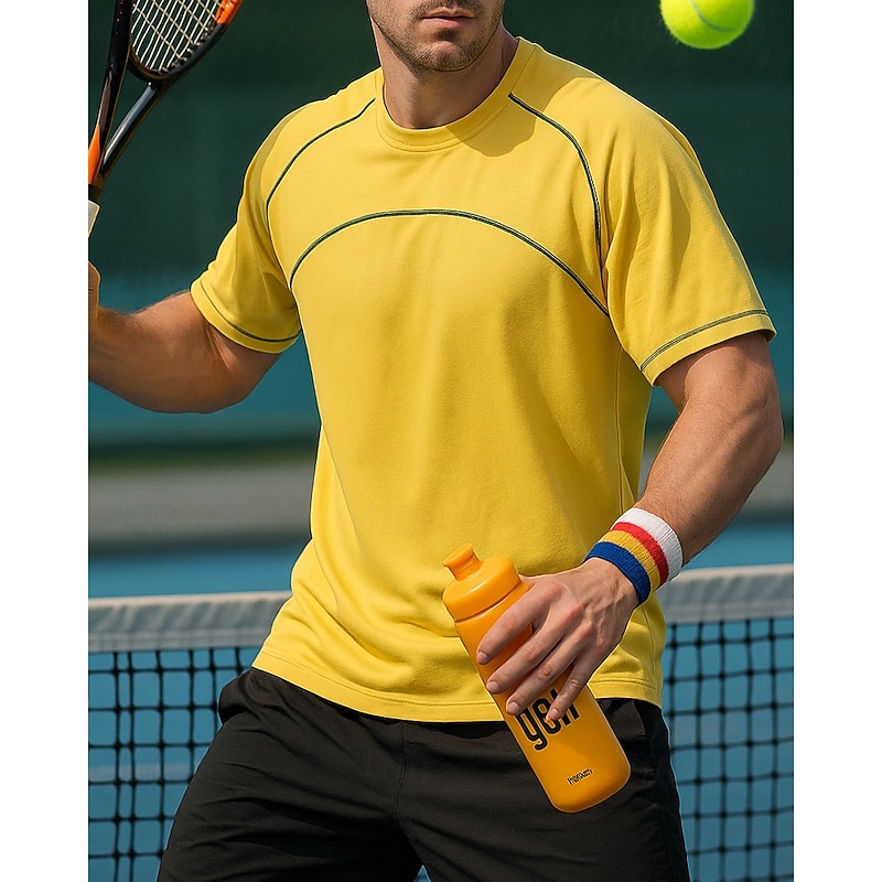 Men's Solid Colored Sport Shirt Tennis Shirt Tennis Tee Short Sleeves Contrast Binding Sweat-Wicking Moisture Wicking Breathable Tennis Golf Pickleball Black Yellow Grey Tennis Clothing4