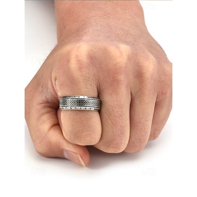 Men's Viking Stainless Steel Ring with Nordic Runes and Celtic Knot Design, Vintage Norse Style Band for Bikers and Cosplay4