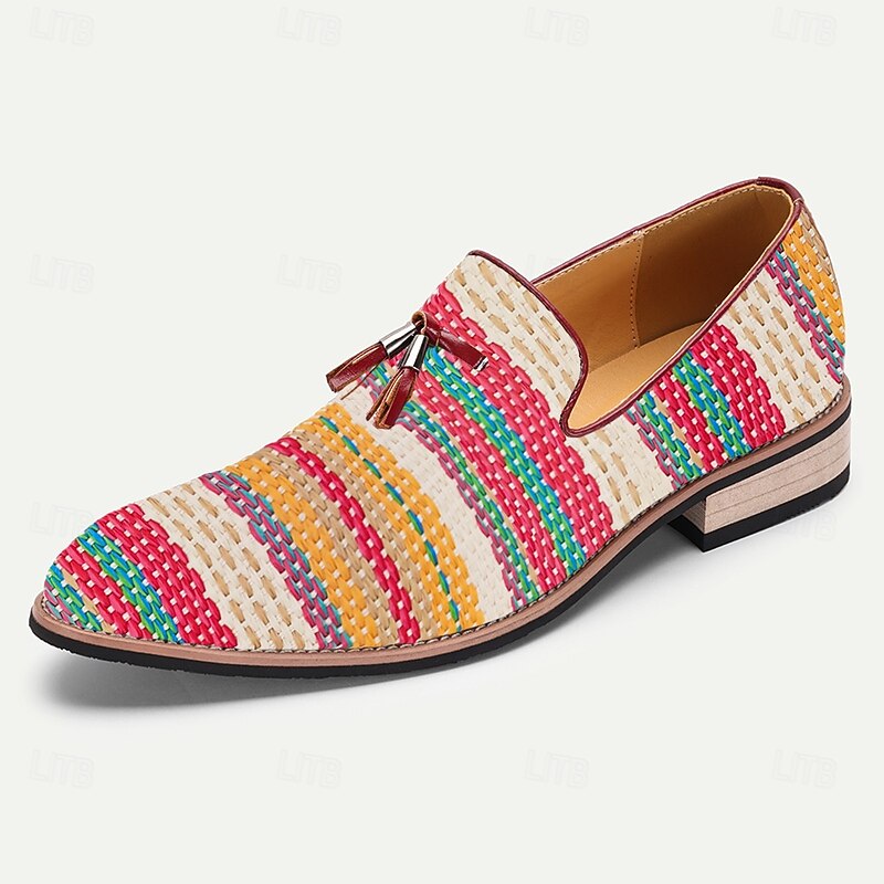 Men's Woven Slip-On Shoes with Vibrant Stripes, Modern and Breathable, Perfect for Vacation Wear and2