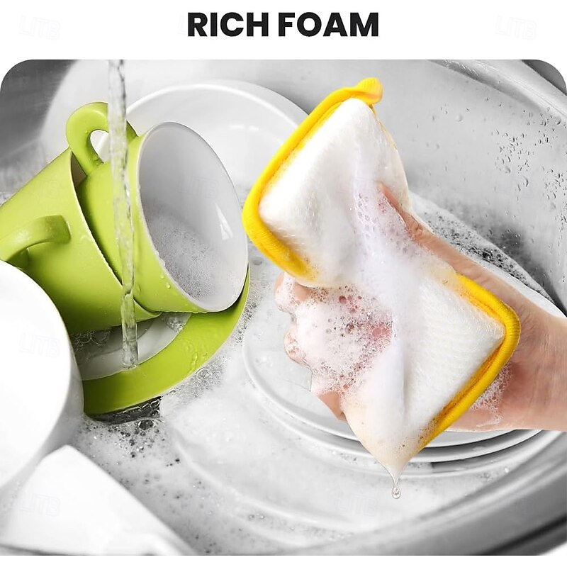 Washing up Sponge, Double Sided Kitchen Dishcloth, Multi-Purpose Absorbent Sponge, Bowl Dish Cleaning Pad Scrubber,Kitchen Dishwashing Cleaning Tool3