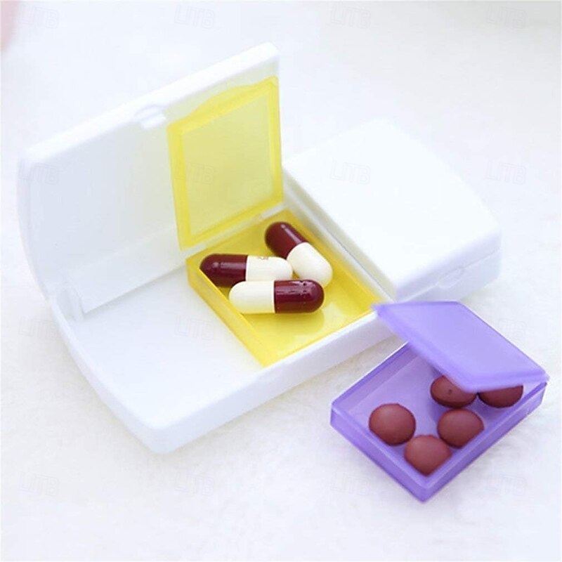 Tablet Cutter and Pill Organizer, 2 in 1 Medicine Splitter with Storage Box, ABS PP Plastic, Yellow and Purple, Portable Tablet Divider