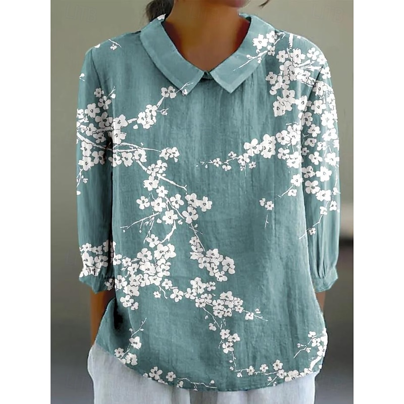 Women's Blouse Long Sleeve Peter Pan Collar Casual Floral Graphic Vintage Tropical Daily Collar Regular Tops Daily Buttons Print Black Light Green Blue Purple Green Summer Spring