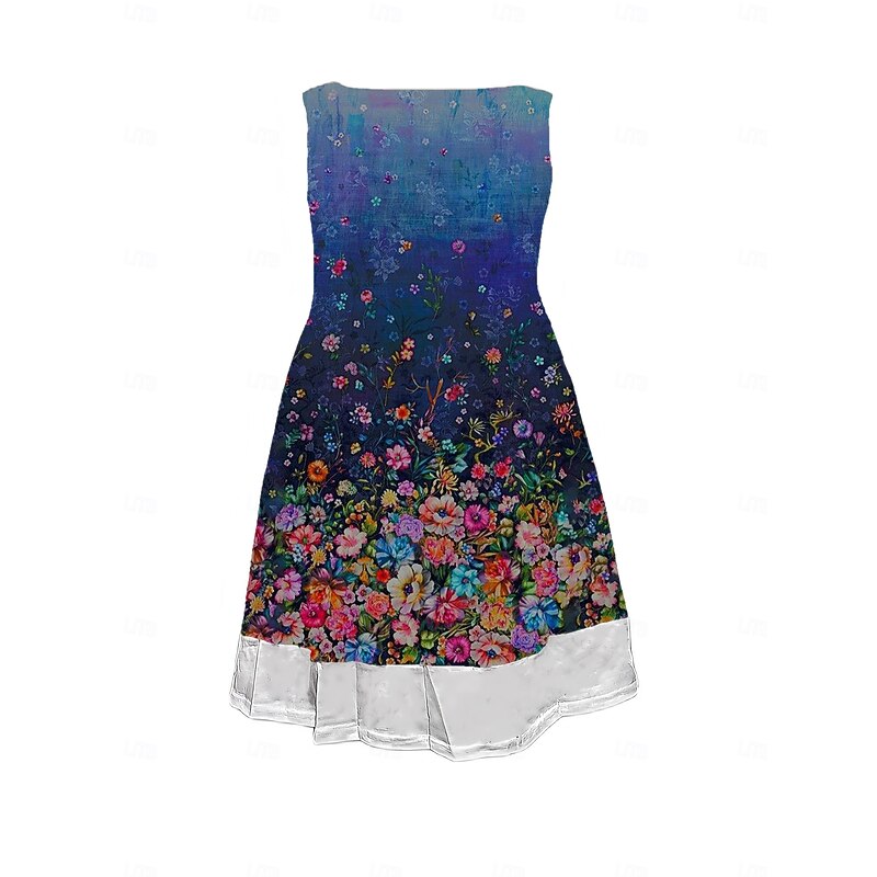 Women's Midi Dress Tank Dress Fashion Classic Outdoor Daily Weekend Regular Fit Graphic Sleeveless Crew Neck Blue Spring Fall2