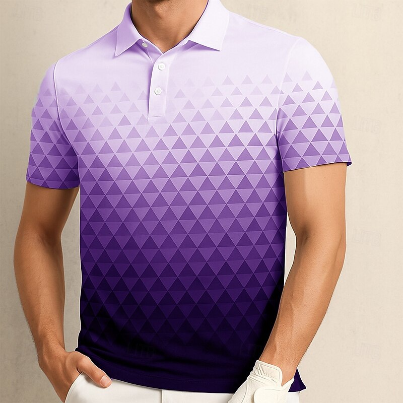 Men's Geometric Pattern Polo Short Sleeve Polo Shirts Collared Shirts Casual Outdoor Athleisure Daily Wear 3D Print Summer Blue Purple Gray3
