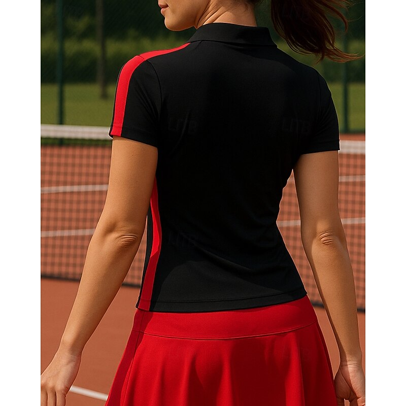 Women's Patchwork Tennis Top Short Sleeves Zipper Sweat-Wicking Moisture Wicking Breathable Tennis Golf Pickleball Black White Red Tennis Clothing2