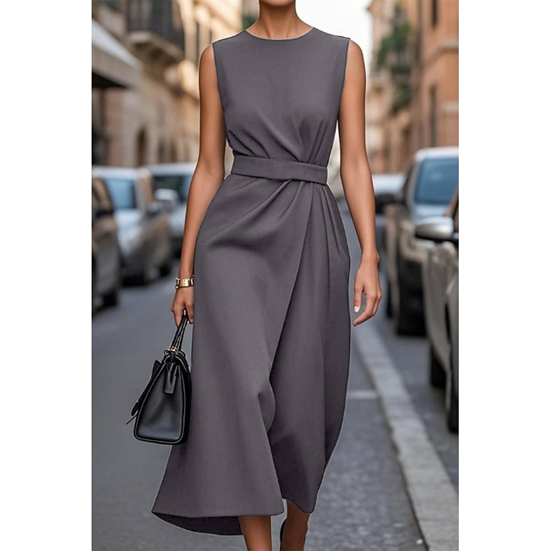 Women's Midi Dress Black Dress Casual Dress Cocktail Dress Formal Dress Fashion Modern Daily Date Weekend Regular Fit Pure Color Sleeveless Crew Neck Black Purple Fuchsia Brown Summer4