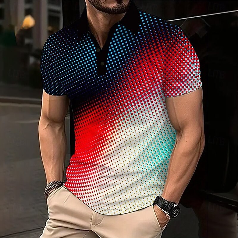 Men's Geometric Gradient Polo Short Sleeve Polo Shirts Collared Shirts Casual Outdoor Street Daily Wear 3D Print Summer Red