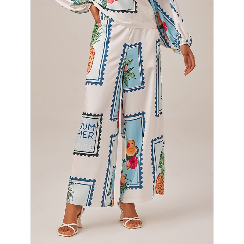 Seamless Pattern Print Elastic Waist Wide Leg Trousers3