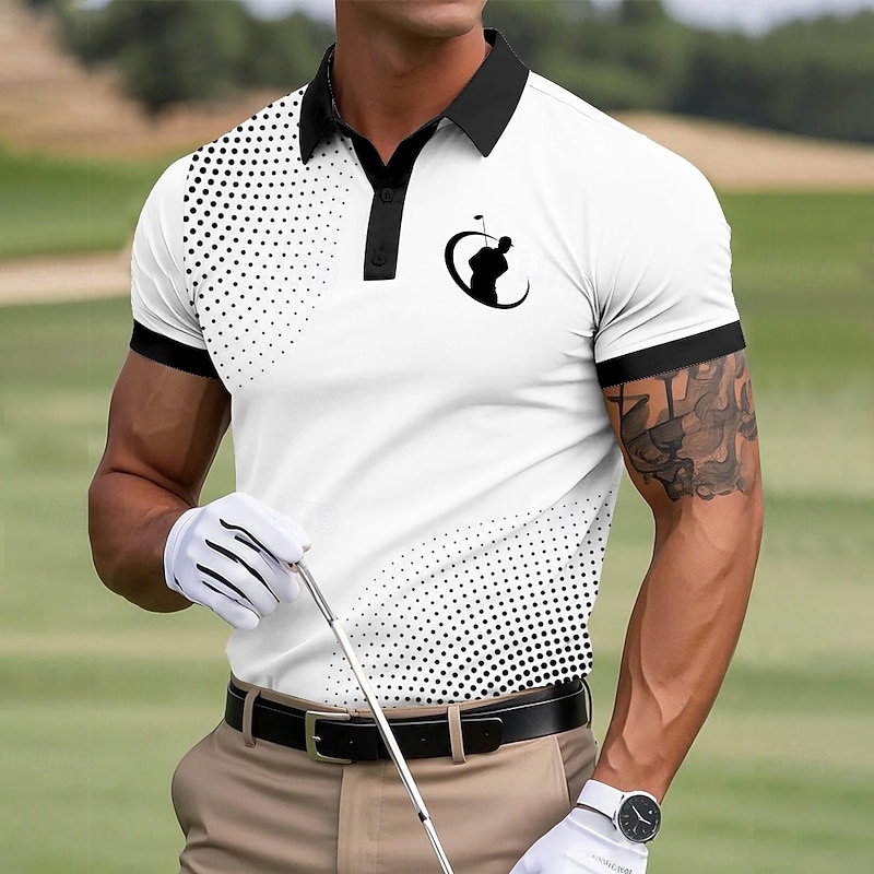 Men's Golf Sports Polo Shirts Short Sleeve Polo Shirts Collared Shirts Sportswear Casual Business Athleisure Buttons Summer White Blue Brown