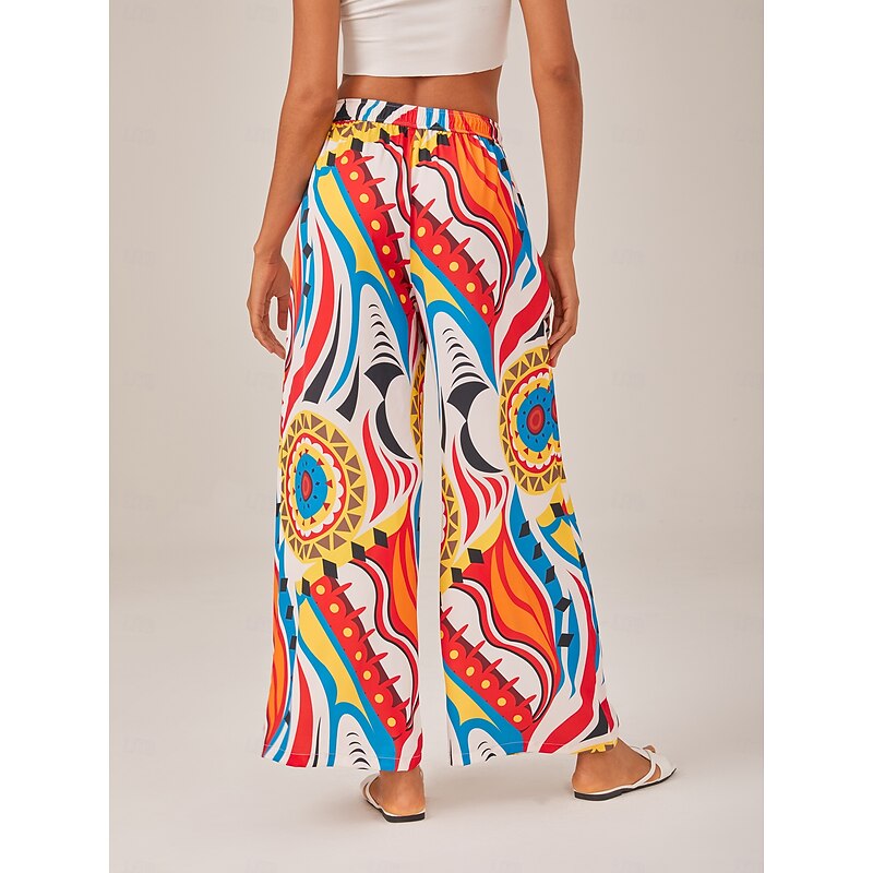 Bright Geometric Print Wide Leg Pants2