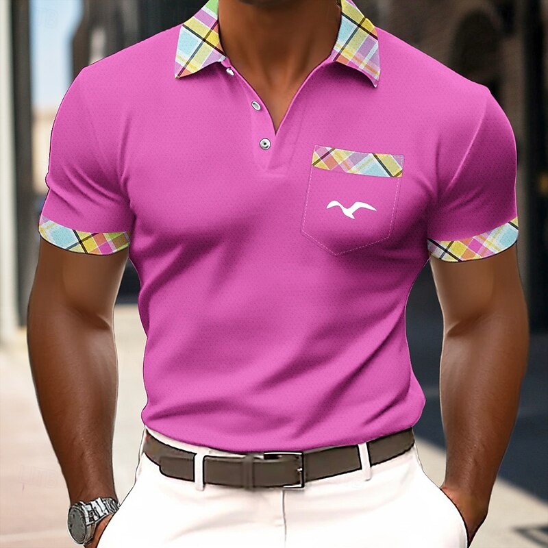 Men's Graphic Waffle Polo Shirts Short Sleeve Polo Shirts Collared Shirts Business Casual Business Athleisure Daily Wear Buttons Pocket 3D Print Summer Yellow Dark Pink Blue4