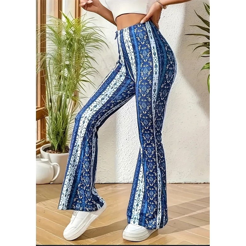Retro Vintage Boho 1970s Bell Bottoms Pants Flare Leggings Flared Trousers Disco High Waist Tribal Fancy Dress Women's Halloween Carnival Vacation Music Festival Festival Adults' Pants