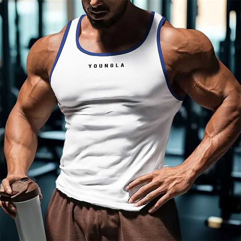 Men's Tank Top Vest Top Undershirt Sleeveless Shirt Sleeveless Crew Neck Summer Letter Fashion Designer Basic Patchwork Vacation Street Going out Black White Red Top Tee for Men