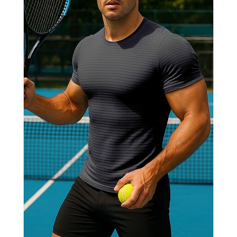 Men's Solid Colored Sport Shirt Tennis Shirt Tennis Tee Short Sleeves Reflective Strip Sweat-Wicking Moisture Wicking Breathable Tennis Golf Pickleball Crew Neck Black Blue Light Blue Tennis Clothing4