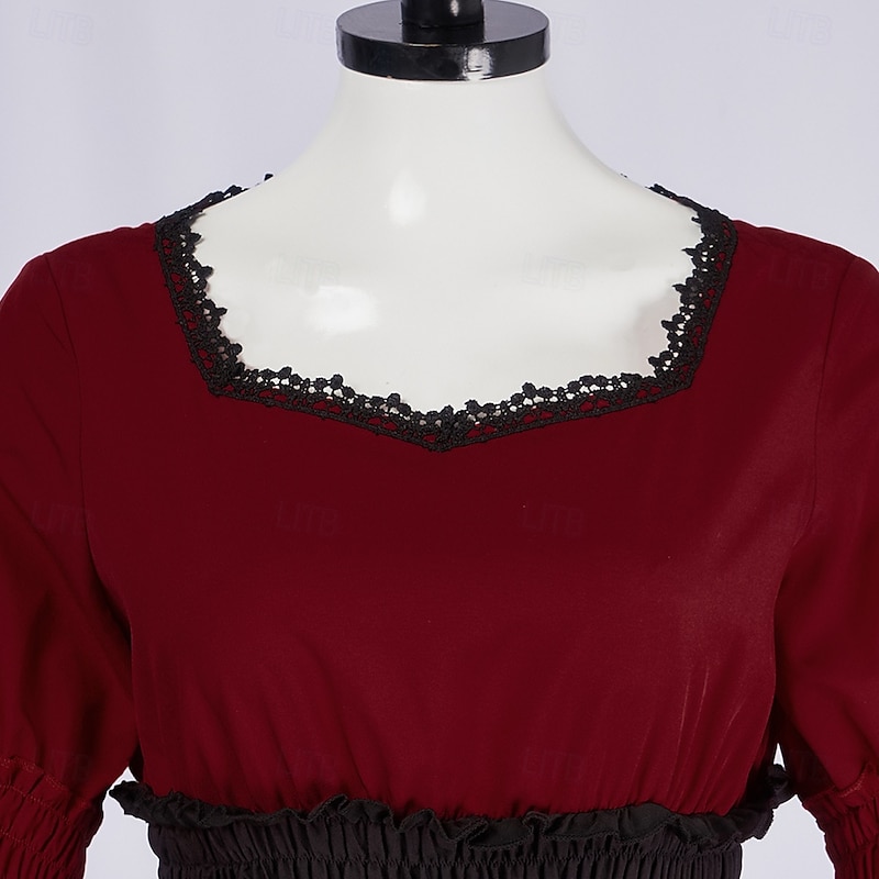 Retro Vintage Victorian Medieval Dress OverDress Flare Cuff Sleeve Ruffle Sleeve Trumpet Sleeve Lady Viking Irish Square Neck Fancy Dress Women's Halloween Masquerade Casual Daily Renaissance Fair3