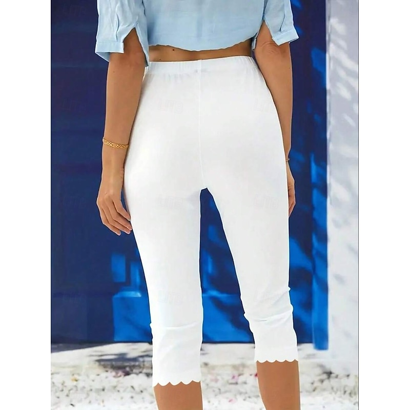 Women's Leggings Chinos Vacation Vintage Ethnic Style Calf-Length High Waist Solid Color Printing Comfy Soft Comfortable Stretchy Formal Outdoor Vacation Black White Summer Spring Slim Fit3