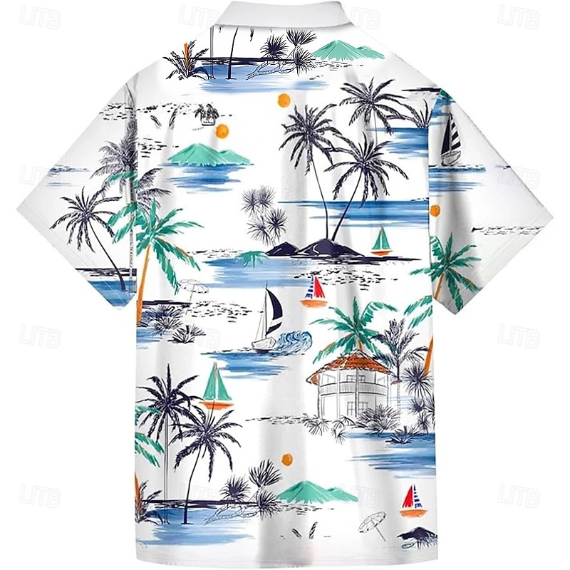 Men's Coconut Tree Tropical Flowers Shirt Summer Hawaiian Shirt Button Up Shirt Short Sleeve Hawaiian Vacation Holiday Beach Wear Summer Spring Turndown 3D Print Collared Shirts Yellow Blue2