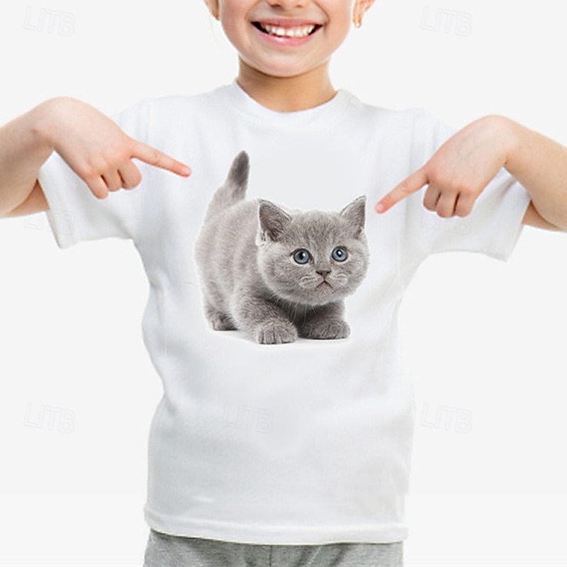 100% Cotton Kids Girls' 1 2 3 Animal Cat T shirt Tee Crew Neck Short Sleeve Outdoor Vacation Daily Classic Casual Print Summer3