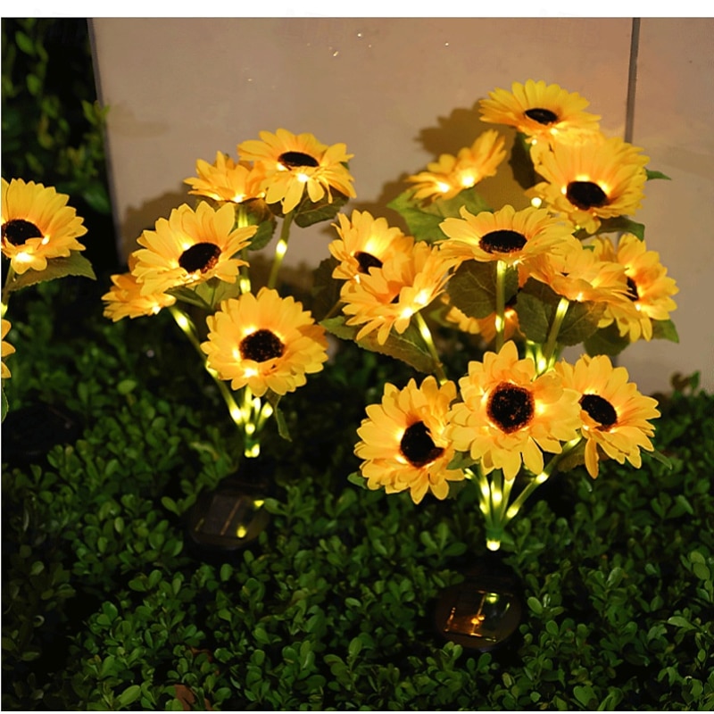 2 Pcs Outdoor Sunflower Flower Lights Waterproof Solar 6 Heads 53 Led Beads Sunflower Ground Insertion Light Pole Luminous Courtyard Garden Lawn Path Villa Park Landscape Light Wedding Festival3
