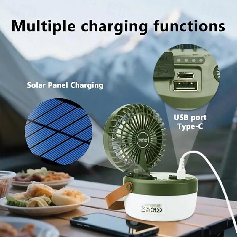 1 Pc Outdoor Solar Camping Light Folding Fan Light Camping Tent Lighting Brightness Wind Speed Adjustable Type-C Powered Portable Lantern4