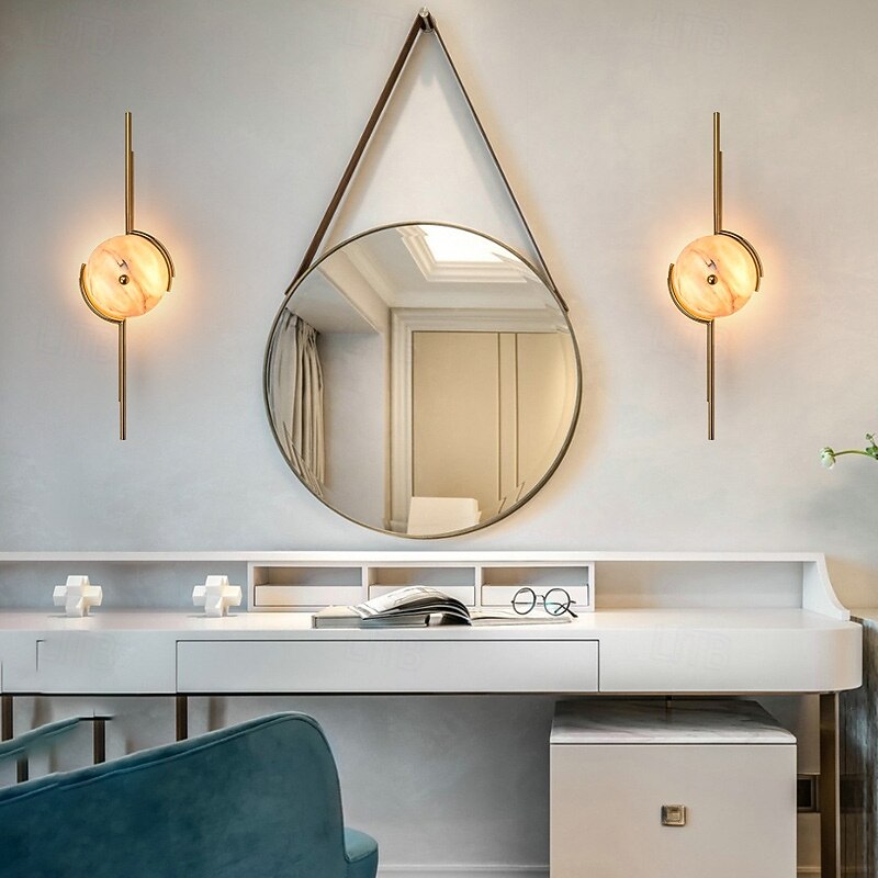 Wall Sconce Small Wall Lamp, Gold Marble Wall Mount Light, Vintage Headboard Lamp, Indoor Lighting Fixture for Bedroom Living Room Dining Room Hallway 110-240V4