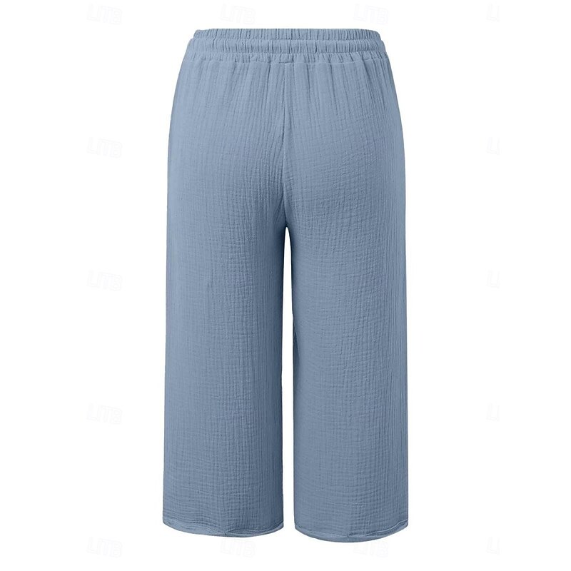 Women's Cotton Linen Pants Chinos Vacation Streetwear Basic Calf-Length High Waist Plain Pocket Elastic Waistband Comfy Soft Comfortable Micro-elastic Outdoor Street Light Green Blue Khaki Army Green4