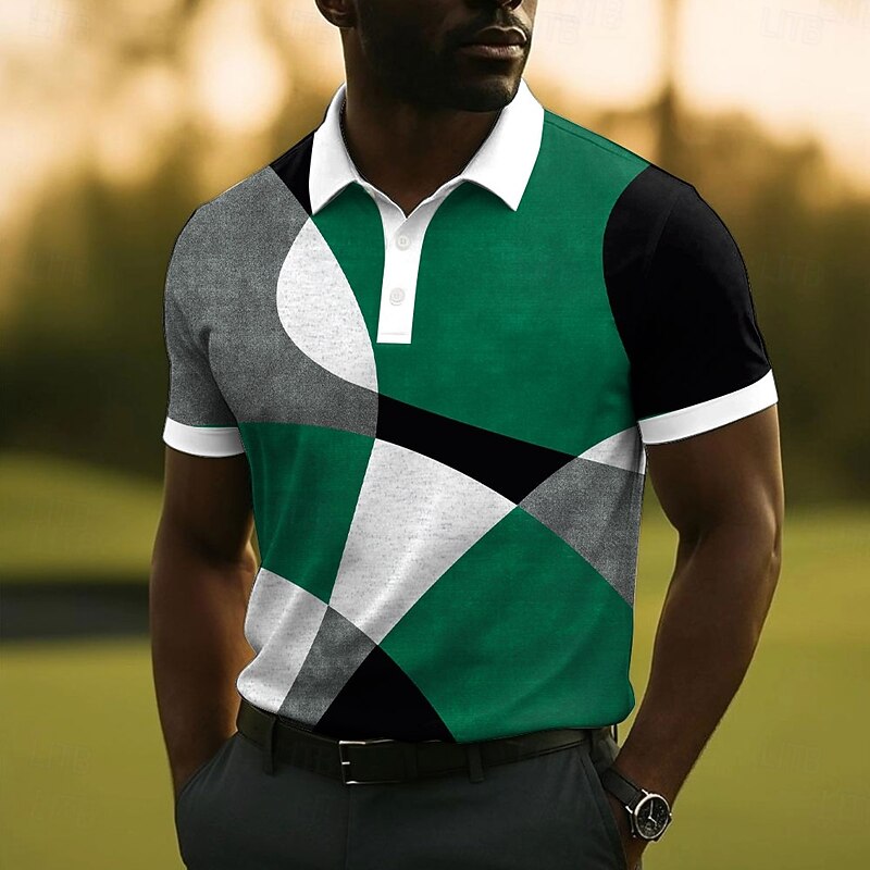 Men's Geometric Polo Short Sleeve Polo Shirts Collared Shirts Casual School Outdoor Daily Wear 3D Print Summer Red Blue Purple4