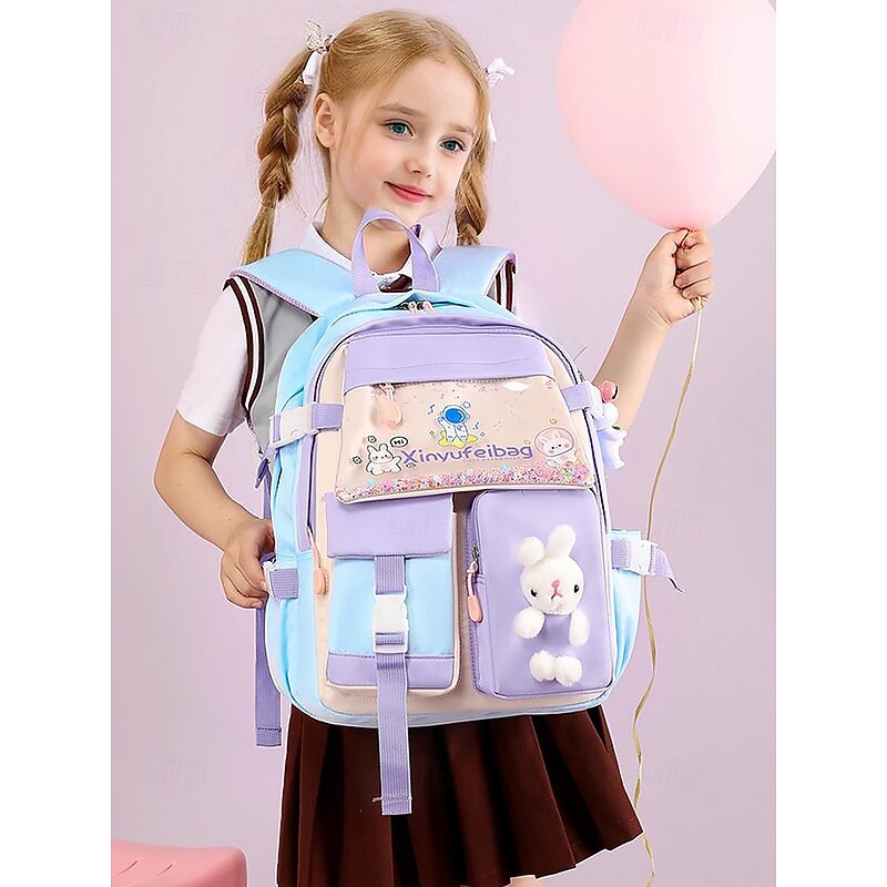 Girls' Waterproof School Backpack with Reflective Strips and Bunny Design – Lightweight Large Capacity Bookbag for Elementary Students, Daily Use and Travel3