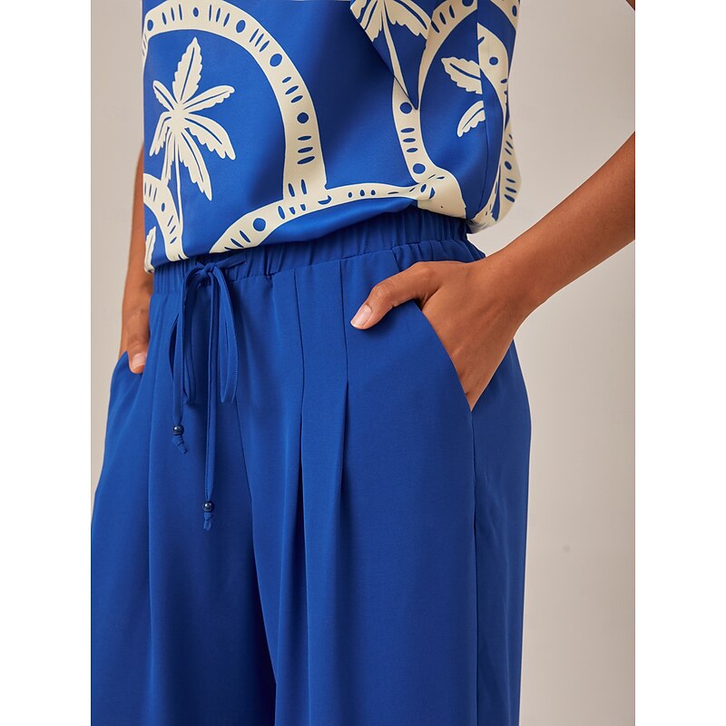 Elastic Waist Drawstring Wide Leg Resort Pants3