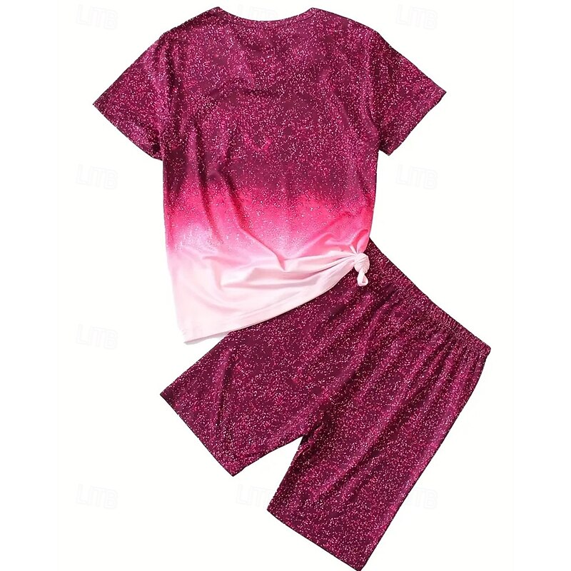 Girls' 3D T-shirt & Shorts Set Short Sleeve Summer Spring Sports Fashion Daily Kids 4-12 Years Crew Neck Outdoor Vacation Sports Tailored Fit2