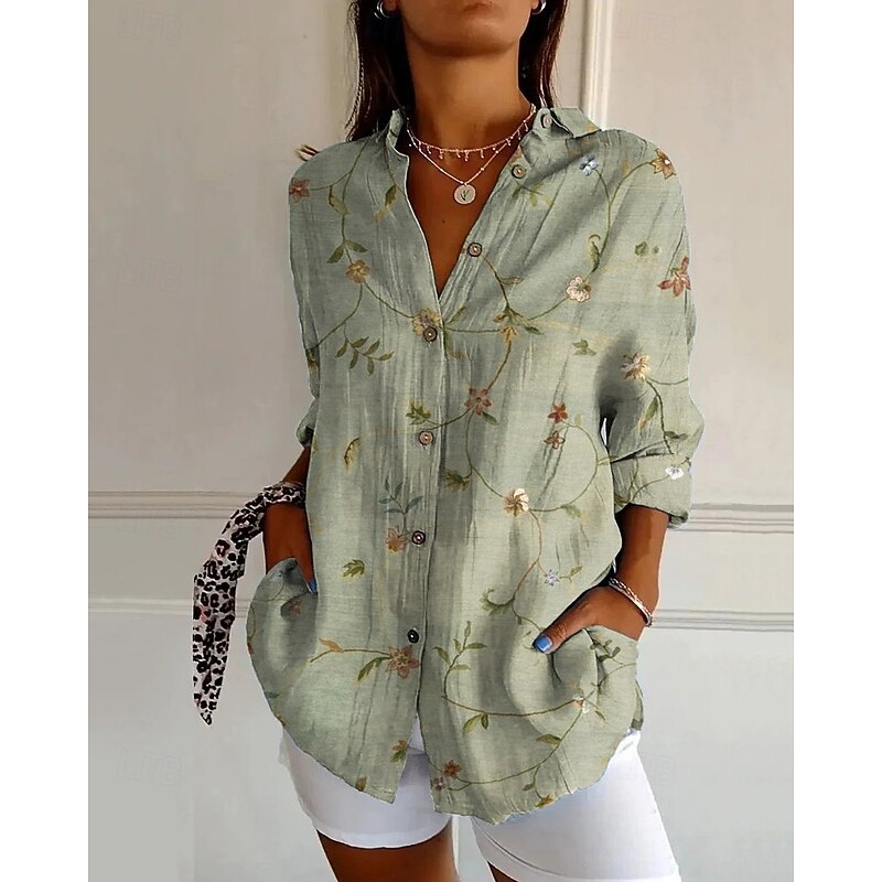 Women's Shirt Flower Daily Stylish Basic Half Sleeve V Neck Regular Tops Daily Holiday Print Pink Red Green Spring Fall