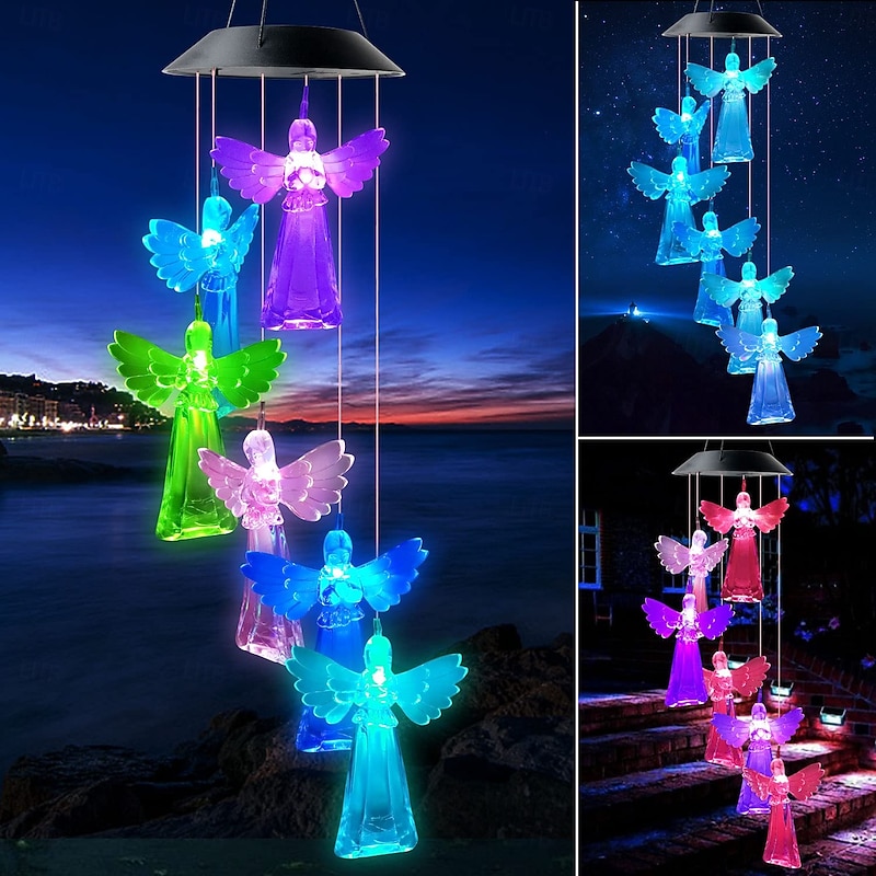 1 Pc Outdoor Solar Angel Wind Chime Light Colorful Light Courtyard Garden Balcony Tree Hanging Decorative Light Mother's Day Gift