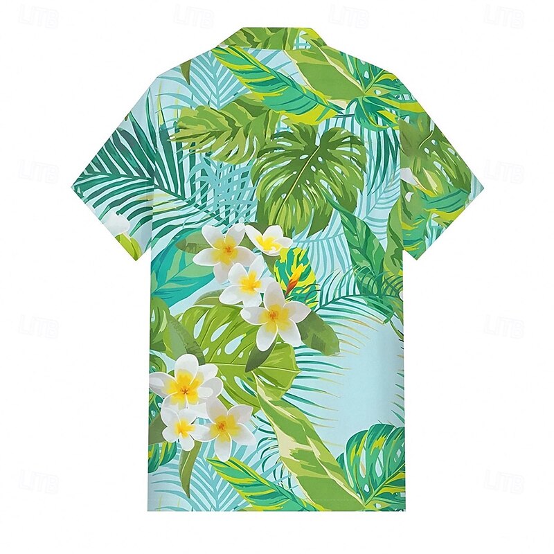 Men's Palm Leaf Tropical Plants Flowers Summer Hawaiian Shirt Button Up Shirt Aloha Shirt Short Sleeve Hawaiian Resort Vacation Holiday Beach Wear Summer Spring Turndown 3D Print Collared Shirts Blue2