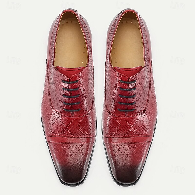 Men's Premium Red Crocodile Leather Lace-Up Shoes with Elegant Detailing for Business and Formal Evening Events3