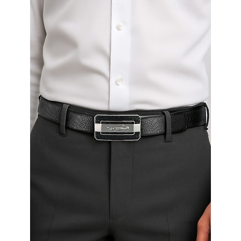 Men's Crocodile Pattern Leather Belt with Automatic Buckle – Adjustable High-Quality Brown & Black Belts with Elegant Metal Buckle for Formal & Casual Wear, Perfect Father's Day Gift2