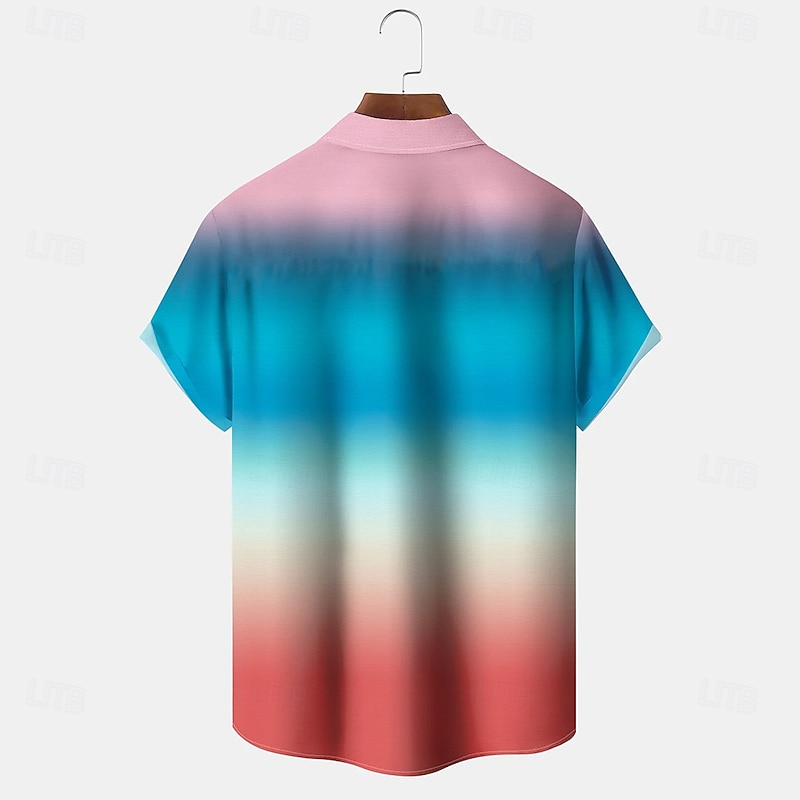 Men's Geometric Gradient Multi Color Shirt Summer Shirt Button Up Shirt Short Sleeve Fashion Casual Outdoor Vacation Dailywear Summer Spring Turndown 3D Print Collared Shirts Front One Pocket Rainbow2