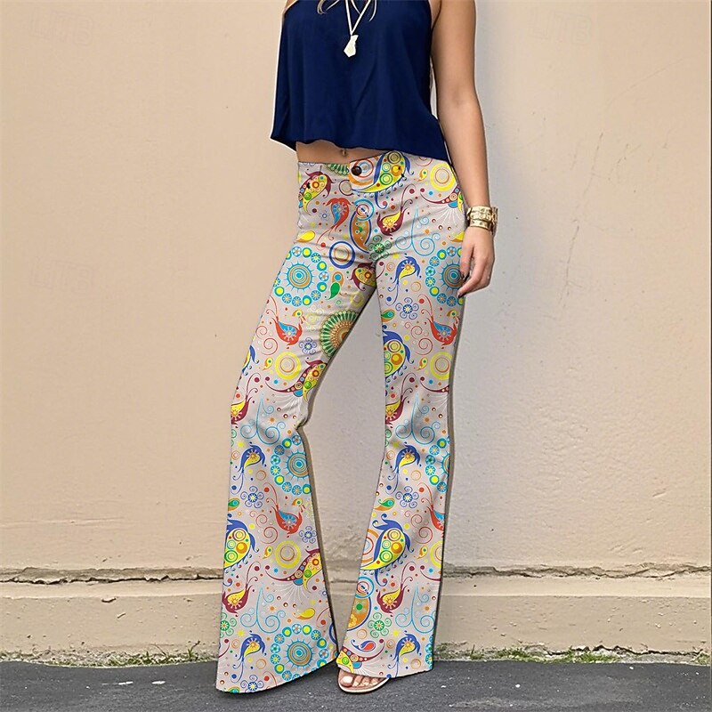 Retro Vintage Boho 1970s Bell Bottoms Pants Flare Leggings Flared Trousers Hippie Disco High Waist Paisley Tribal Fancy Dress Women's Halloween Carnival Vacation Music Festival Festival Adults' Pants3