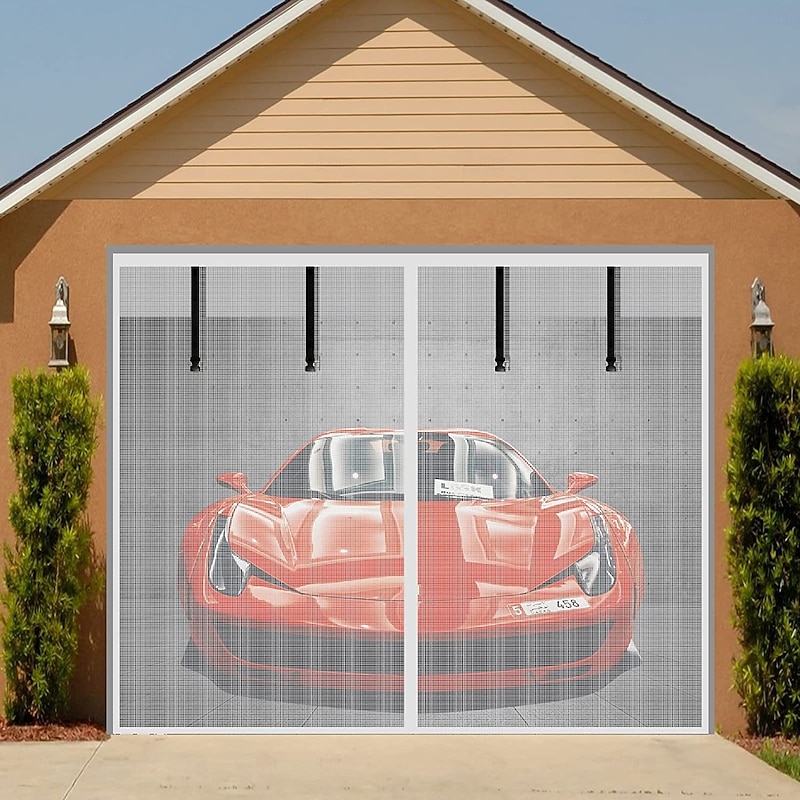 Garage Screen Door Magnetic Garage Door Screen Magnetic Closure Fiberglass Garage Screen Doors for Car Garage Pull Down for Patio, Porch, Window to Keep Bugs Out - Main Image