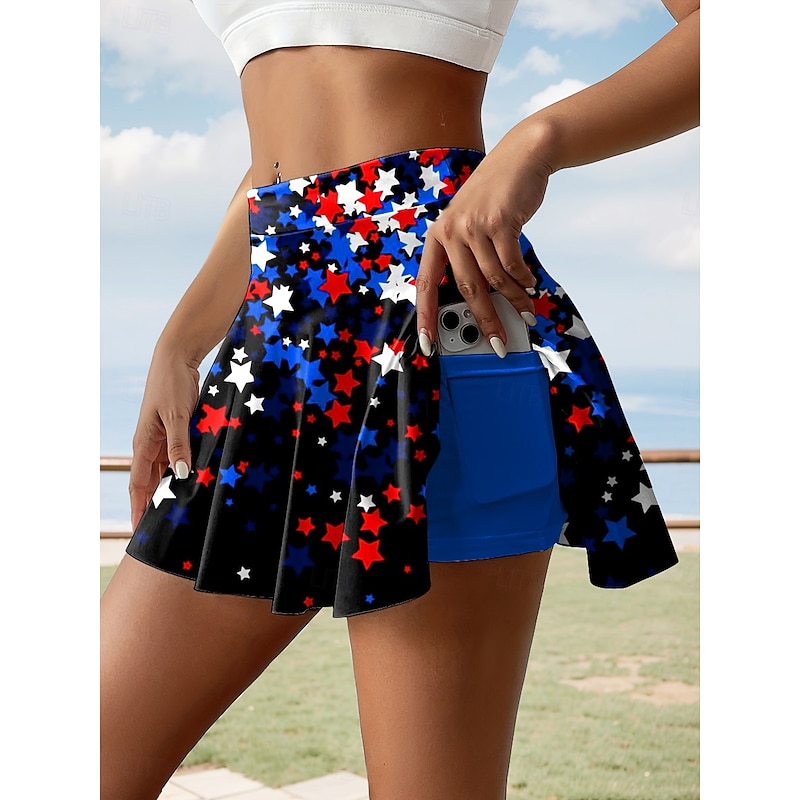 Women's Patriotic  Skirt Fashion Casual Mini High Waist Skirts Graphic Stretchy Daily Black Red Royal Blue Dark Blue Summer Polyester4