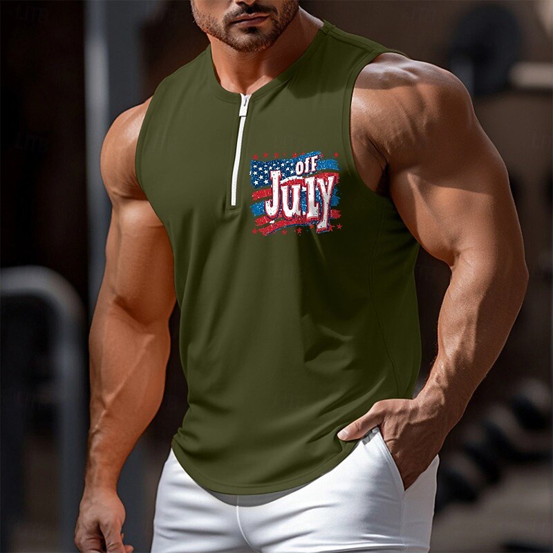 Men's Tank Top Vest Undershirt Sleeveless Shirt Sleeveless Crew Neck V Neck Summer Plain Independence Day Fashion Sporty Classic Quick Dry Graphic Street Casual Sports Black White Green Top Tee for4