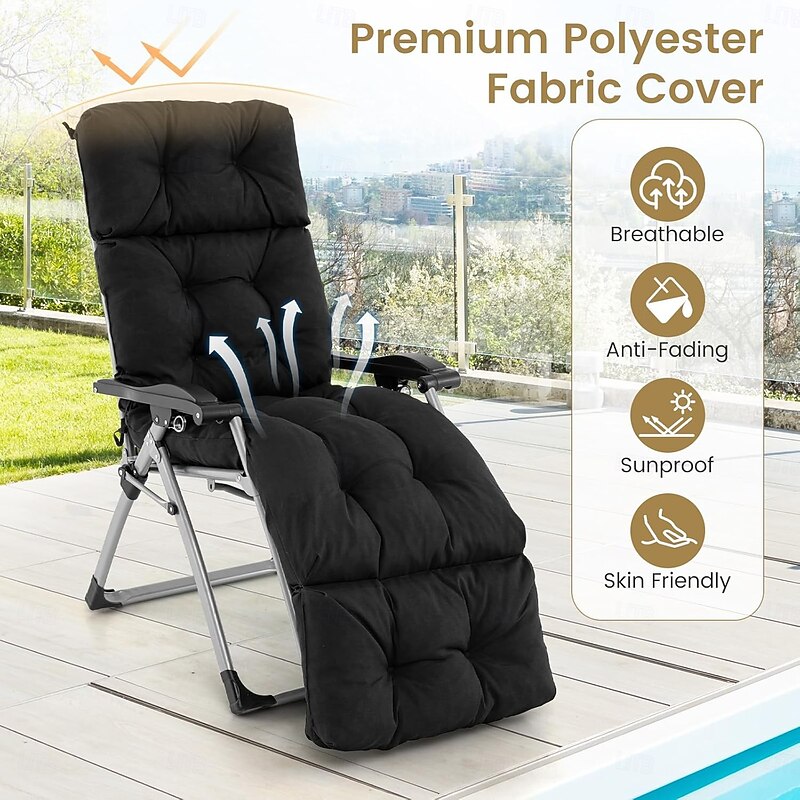 Waterproof Indoor/Outdoor Patio Chaise Lounge Cushion, Thickened Recliner w/ 4 String Ties, Lounge Chair Cushion for Pool Chair, Balcony Chair3